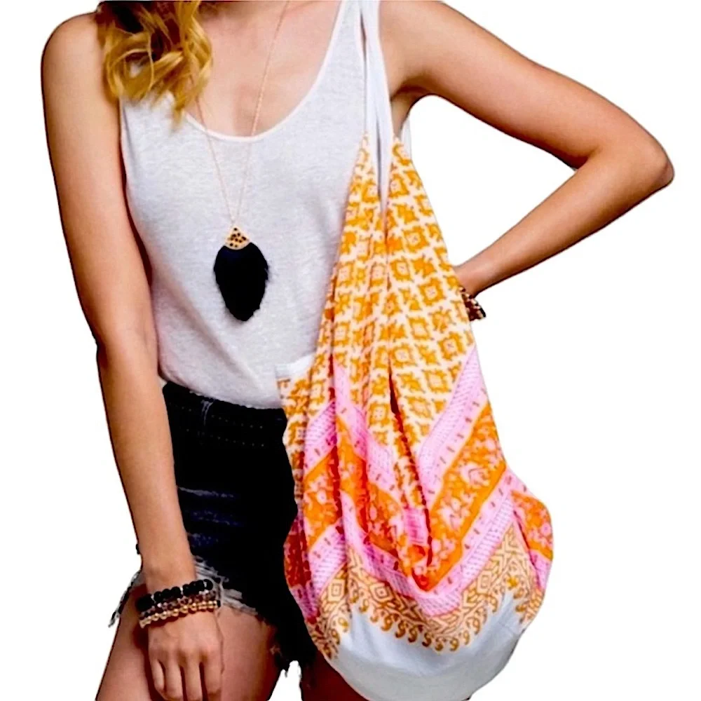 Tropical Tangerine Dream Full Zip Boho Market Hobo Bag Pink New
